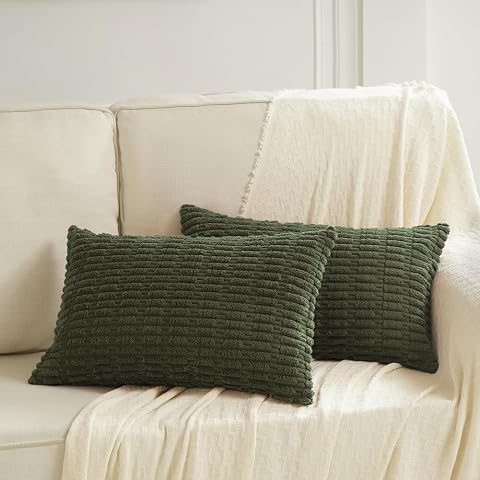 Fancy Homi 2 Packs Boho Olive Green Decorative Throw Pillow Covers 14x24 Inch for Couch Bed Sofa Rustic