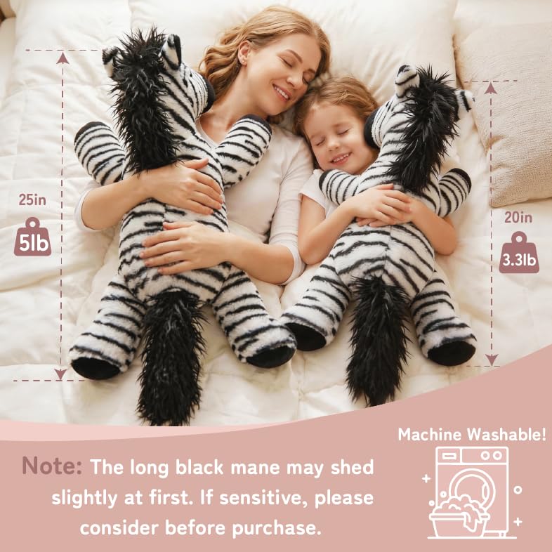 Image of Niuniu Daddy 25 inch 5 lb Weighted Zebra Stuffed Animal for Adults Kids, Giant Large Soft Body Pillow Plush Toy for Sleeping Huggable, Gift for Everyday Comfort