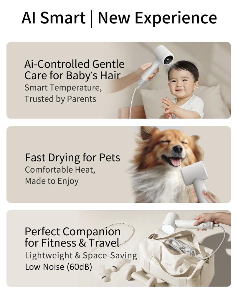 Keheal Ai High-Speed Ionic mini Hair Dryer with Attachment, Lightweight view 8