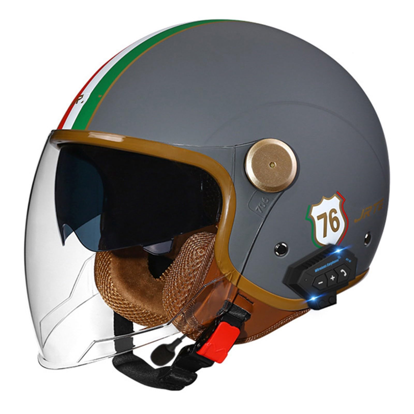 Casco Jet Bluetooth Per Moto E Scooter - Certificato ECE, Doppia Visiera, Integrato Bluetooth, Taglia M (57-58 Cm)