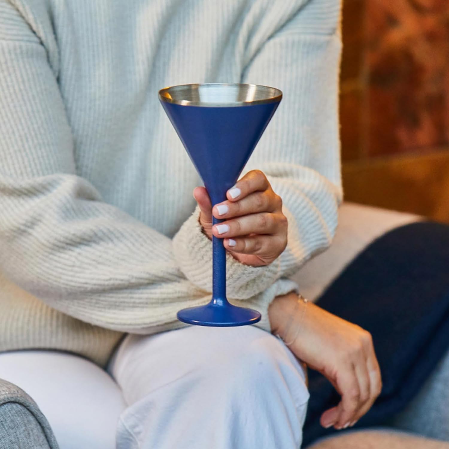 SNOWFOX’s Newport Collection, Premium Martini & Shaker Set, Vacuum Insulated 22 oz SNOWFOX Cocktail Shaker & 2 Newport Martini Glasses 8 oz Gift Box Set, Home Bar Accessories, Classic Design, Blue - Image 5