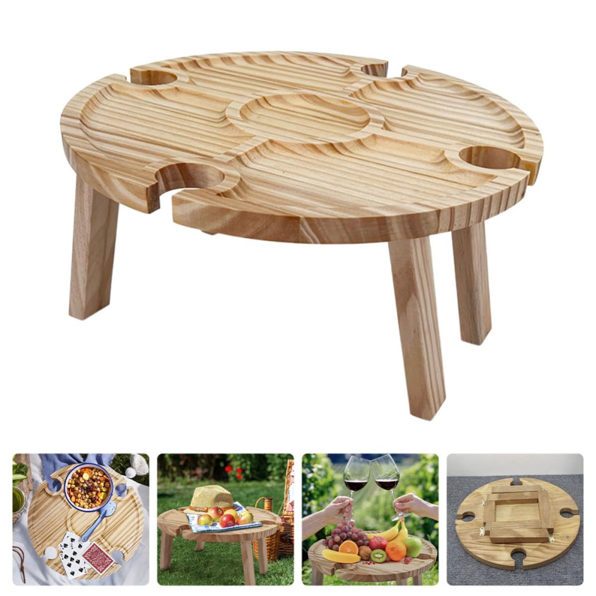 Tavolo Pieghevole da Esterno in Legno Compatto e Facile da Trasportare, Tavolino Piccolo per Picnic e Festival del Vino All'aperto