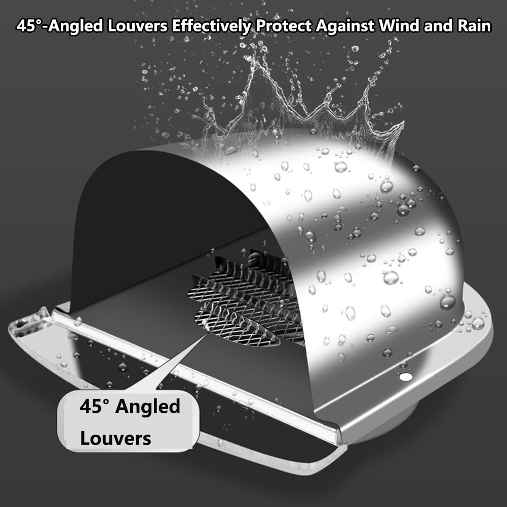 Rejilla de Ventilación de Pared de Acero Inoxidable, 60/70/80/100/120 mm, Tapa de Ventilación Exterior con Mosquitera y Cuchillas, para Secadora, Campana Extractora, Conducto de Escape(100mm/4in)