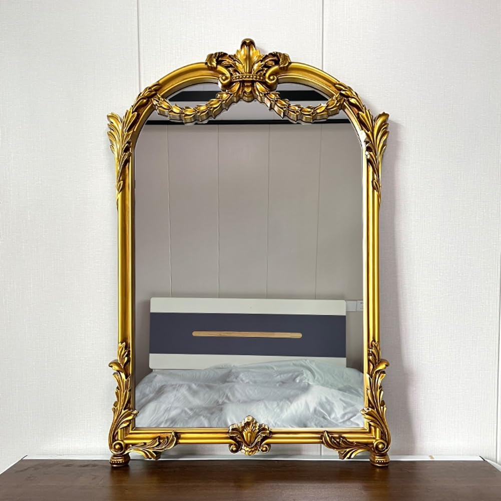 Miroir orné doré Vieilli, 91 x 61 cm, Style Vintage Traditionnel, Miroir de Coiffeuse à Suspendre pour Salon, Chambre, Salle à Manger ou cheminée.