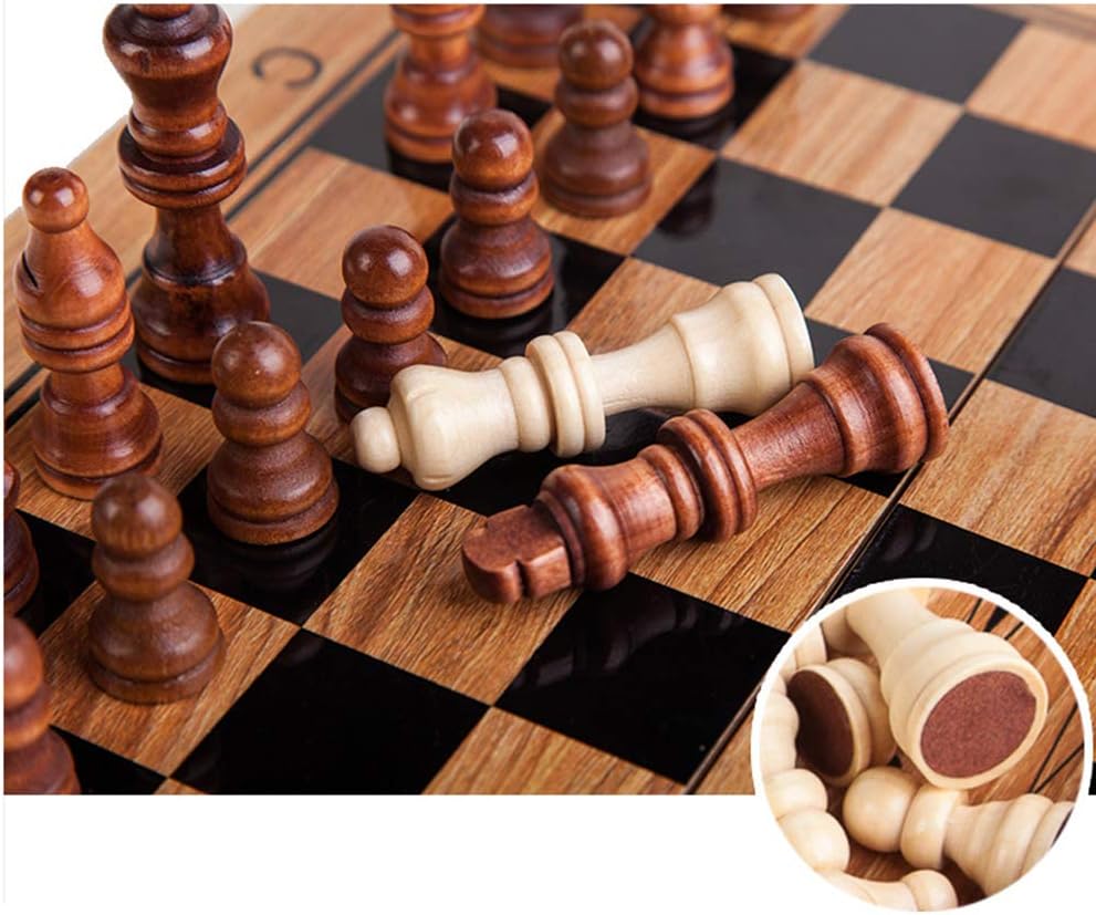 Foldable Chess and Checkers Set Board with Portable Folding Interior Storage Travel Game Board Solid Wood Production 34x34cm ()