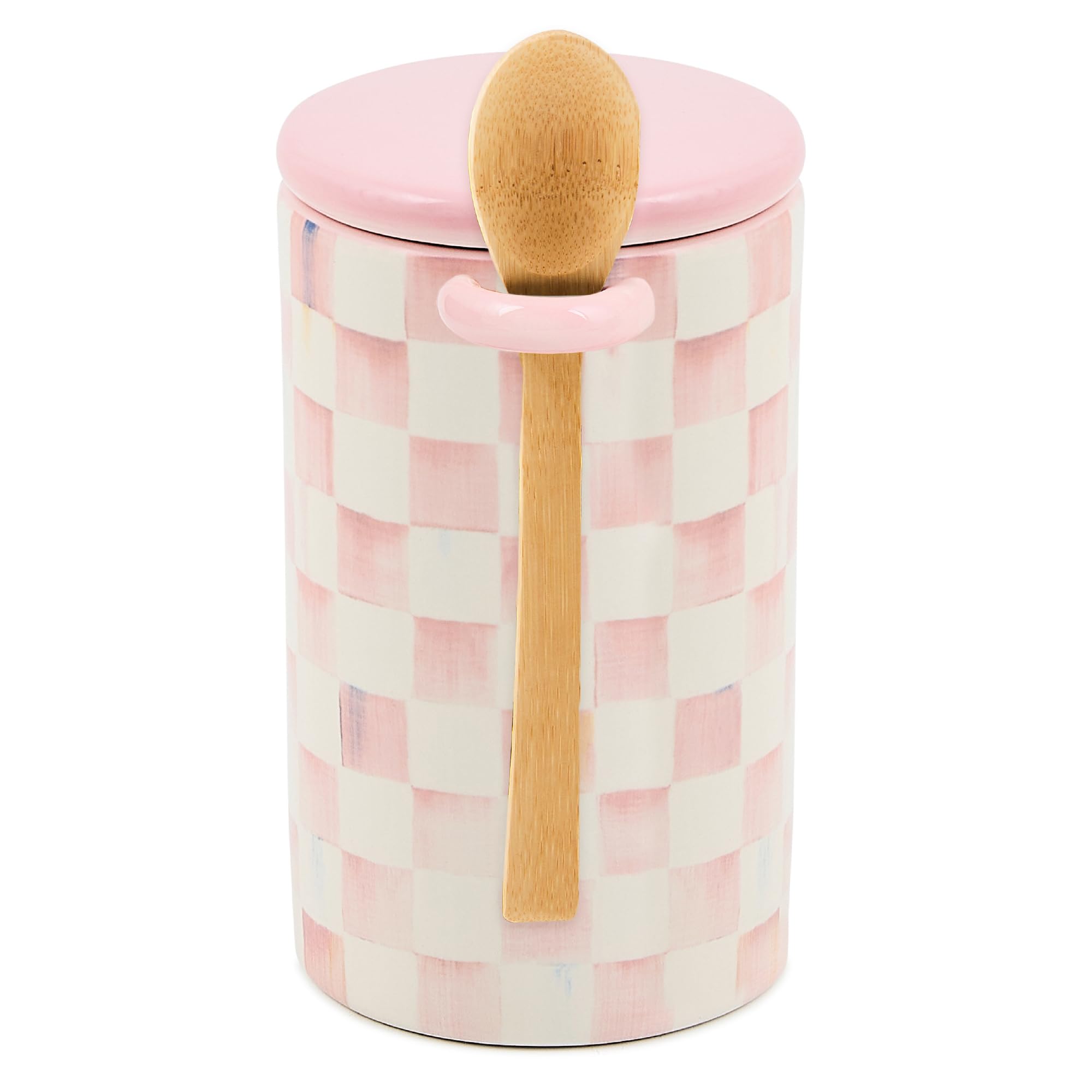 MACKENZIE-CHILDS Ceramic Farmhouse Canister, Kitchen Storage Container with Lid, Pink-and-White Rosy Check