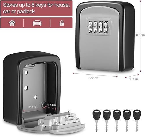 Miniatura 2 de XINRUNHANG Caja segura de 4 dígitos reiniciable con llave  Caja de seguridad para llaves montada en la pared con código para el hogar, casa, Ouside,