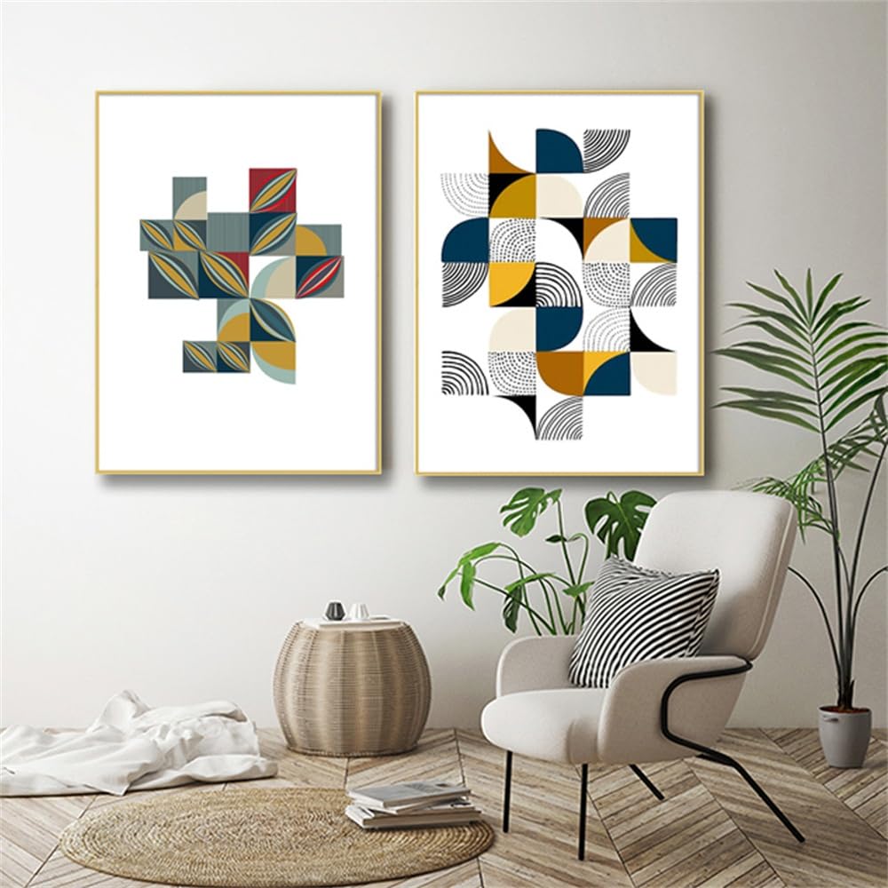 WBYZAC 2 Pieces Poster-Abstract Simple Life Geometric Scandinavia Prints Poster Canvas Paintings POP Wall Art Pictures for Living Room Home Office Decoration-60 * 80cm (No Frame)