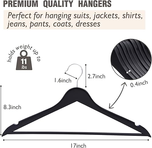 Miniatura 8 de ELONG HOME Perchas de madera maciza, paquete de 20 perchas de madera con acabado extra suave, muescas cortadas con precisión y gancho giratorio