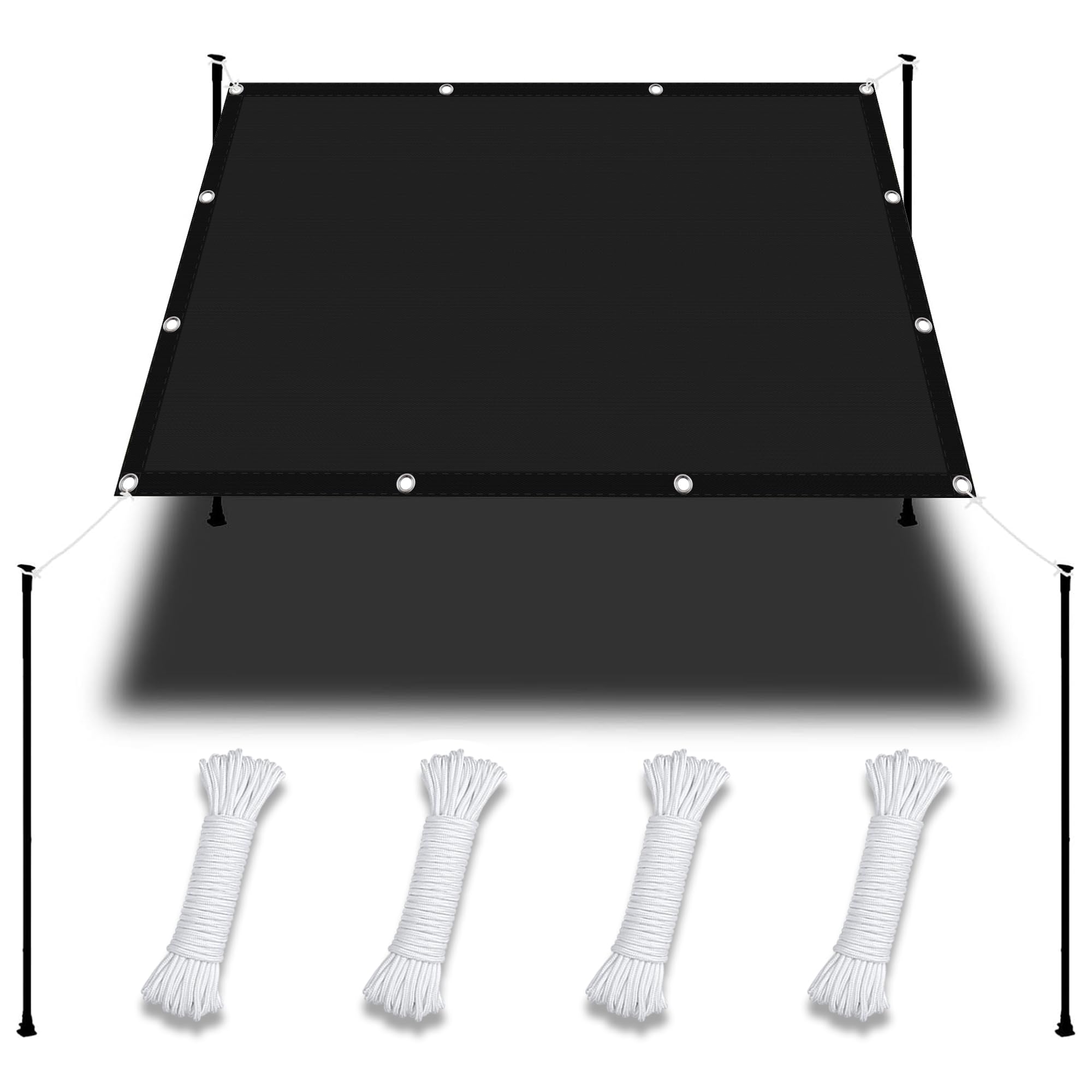 Voile d'ombrage rectangulaire noir 2.5x4.5m imperméable et anti-UV pour terrasse