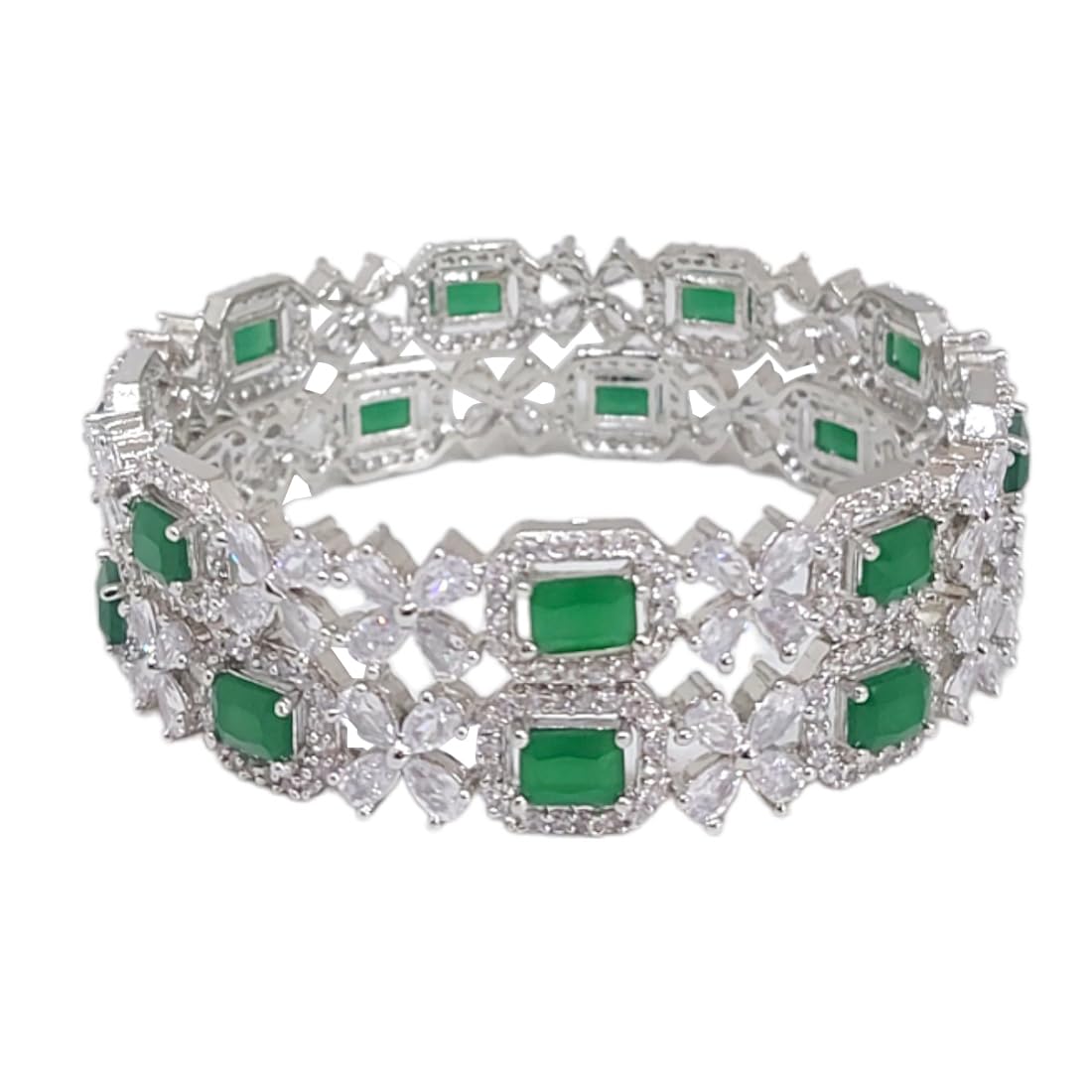 CHRISHAN Rhodium Plated Emerald Green American Diamond Bangle Set For Women And Girls. (Modern, 2.4) (B0D6YXHWZS) Amazon Price History, Amazon Price Tracker