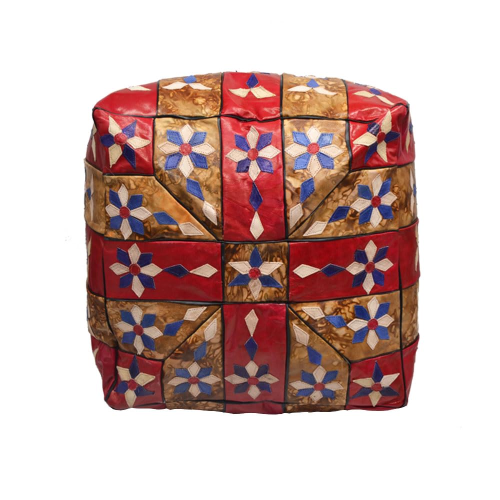 Pouf marocain en cuir repose pieds table assise orientale marron