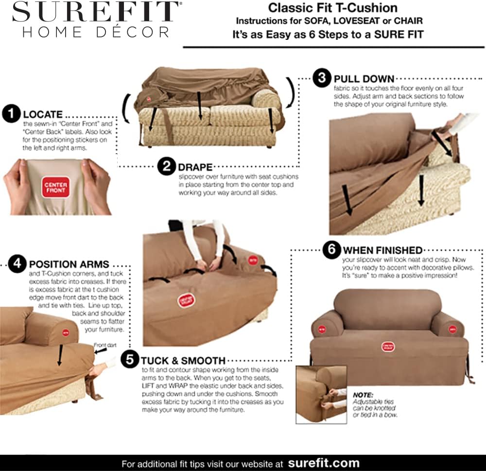 SureFit Duck Solid T-Cushion Chair Cover, Relaxed Fit, 100 Percent Cotton, Machine Washable, 1 Count (Pack of 1), Natural : Home & Kitchen