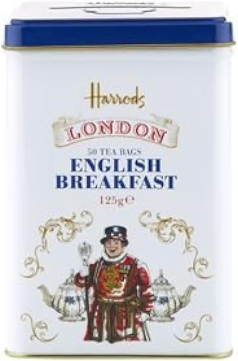 Harrods London, English Breakfast 50 Tea Bags in a Tin (1 Pack).