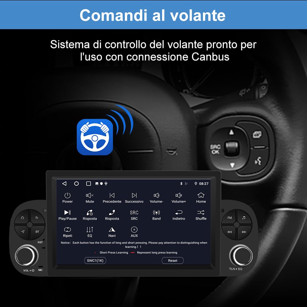 AWESAFE 7 Pollici Autoradio 1 DIN Fiat Panda (2013-2021) Android 13 per Car Radio (2+32GB) con CarPlay Android Auto FM RDS GPS Bluetooth WIFI USB Comandi al volante