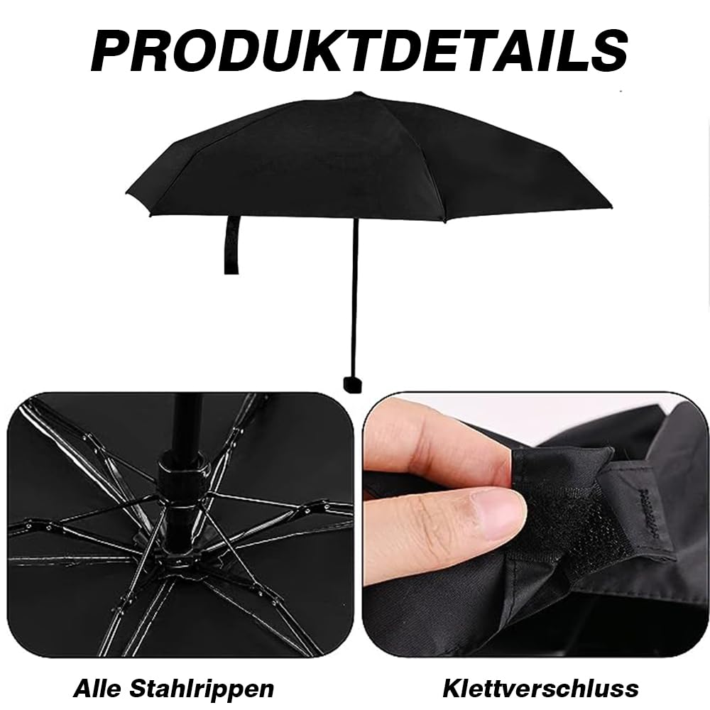 Kompaktowy parasol, parasol kieszonkowy z 6 żebrami, ochrona przed słońcem, ochrona przed promieniowaniem UV, składany parasol na słońce i deszcz (czarny), czarny, 90*55