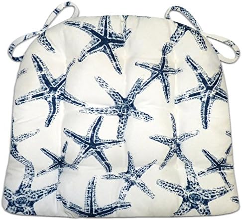 Barnett Home Decor Sea Shore Starfish Navy Blue Dining Chair Pad with Ties - Size Medium - Indoor - Outdoor Fade Resistant Water Repellant - Latex Foam Patio Cushion - Made in USA (Nautical Beach)