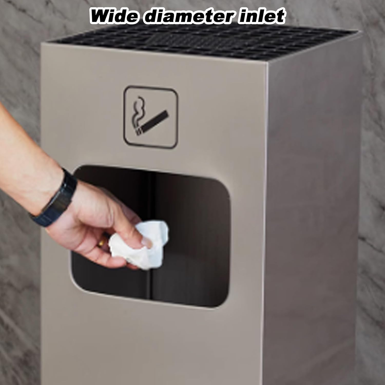 Standing Ashtray Trash Can, Cigarette Disposal Container, Stainless Steel Garbage Bin with Removable Inner Bucket for Restaurant Elevator Entrance(Black)