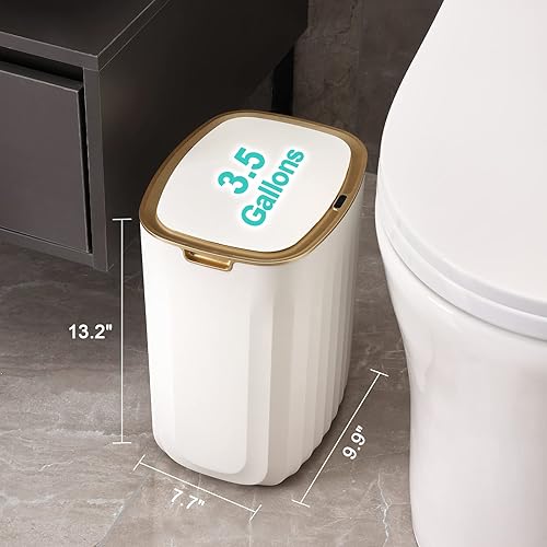 Miniatura 3 de ELPHECO Cubo de basura de 35 galones impermeable con sensor de movimiento para dormitorio con tapa cubo de basura automático para baño sala de estar