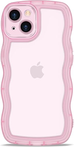 Anuck Funda para iPhone 15 con borde ondulado, diseño de parte trasera transparente, agarre antideslizante, forma de marco rizado ondulado, a prueba