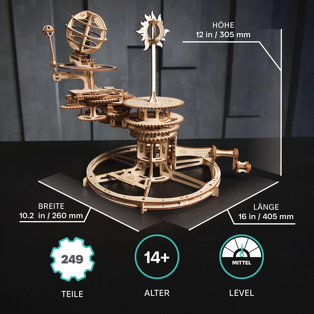 UGEARS Mechanisches Tellurion 3D-Puzzle – Vatertagsgeschenk, ERD- und Mond-Puzzle, 3D-Holzpuzzle für Erwachsene – Modellbausätze für Erwachsene zum Bauen – pädagogischer Sonnensystem DIY-Planetarium