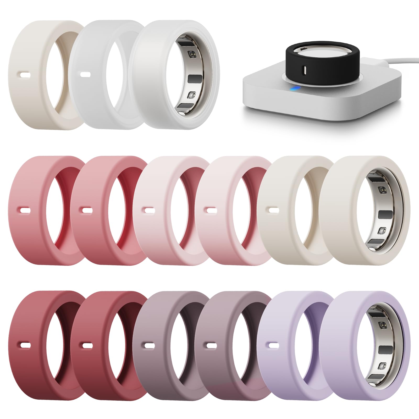 15 Pack Cover Compatible with Oura Ring Gen 4/Gen 3 Horizon/Gen 3 Heritage, Anti-Scratch Silicone Case for Oura Ring Protector for Women Men Working Out Gym, Support Charging with Cover on-picture-28