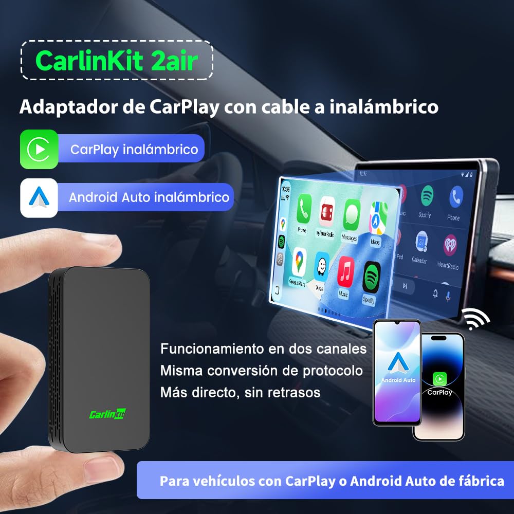 Carlinkit 2026 5.0 Carplay Inalambrico y Adaptador Android Auto Inalambrico,Adaptador inalámbrico 2 en 1convierte con Cable a inalámbrico,con actualización en línea,para iOS 10+ & Android 12+