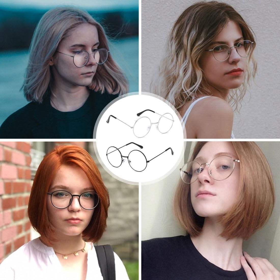 Occhiali Tondi Unisex - 2 Paia Lenti Trasparenti, Stile Retrò Anni '60, Perfetti Per Costumi E Look Vintage - Foto 11