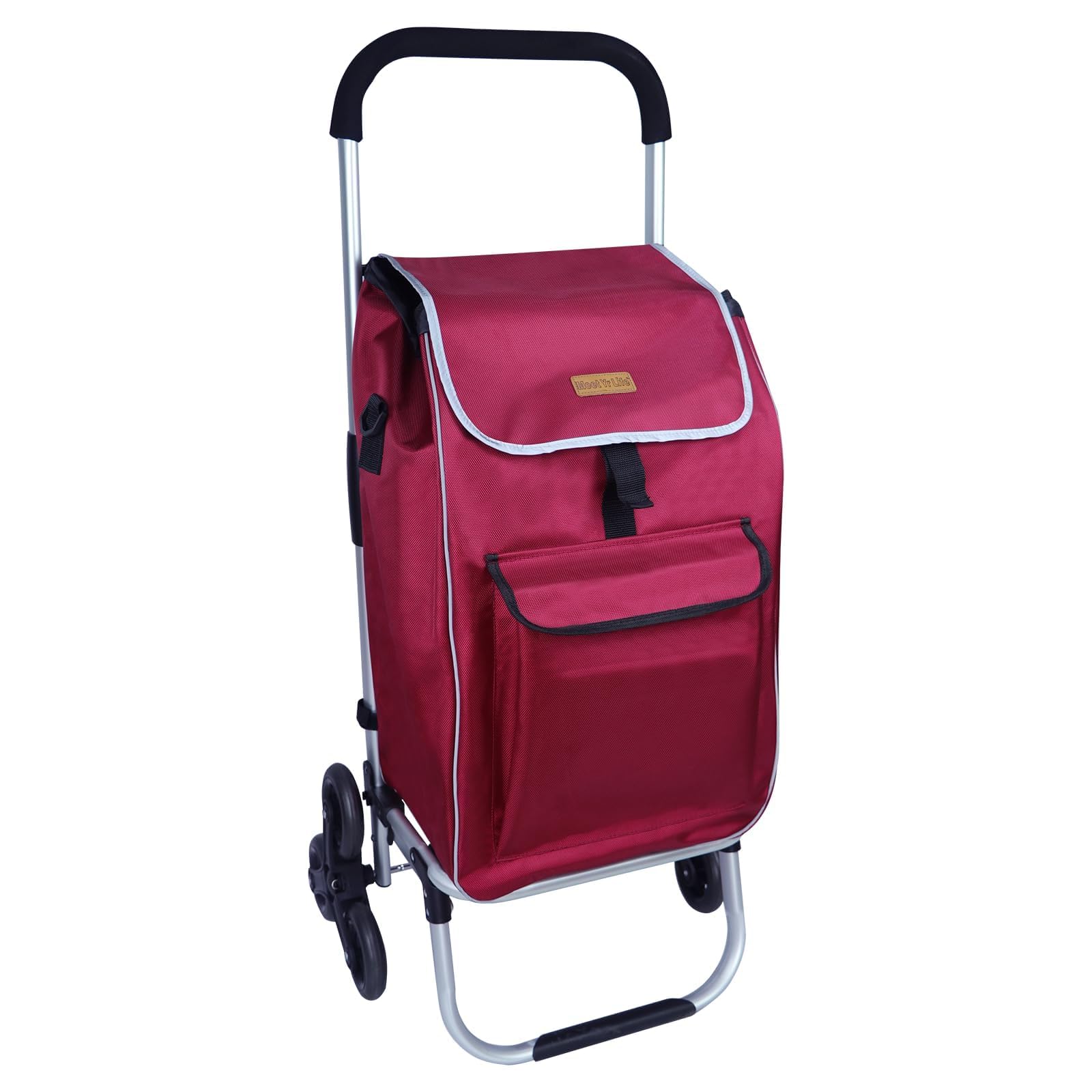 ABIUBIU Trolley per la spesa, pieghevole, borsa per la spesa con ruote, borsa rimovibile, carrello per la spesa per scale (bordeaux01, XXL)