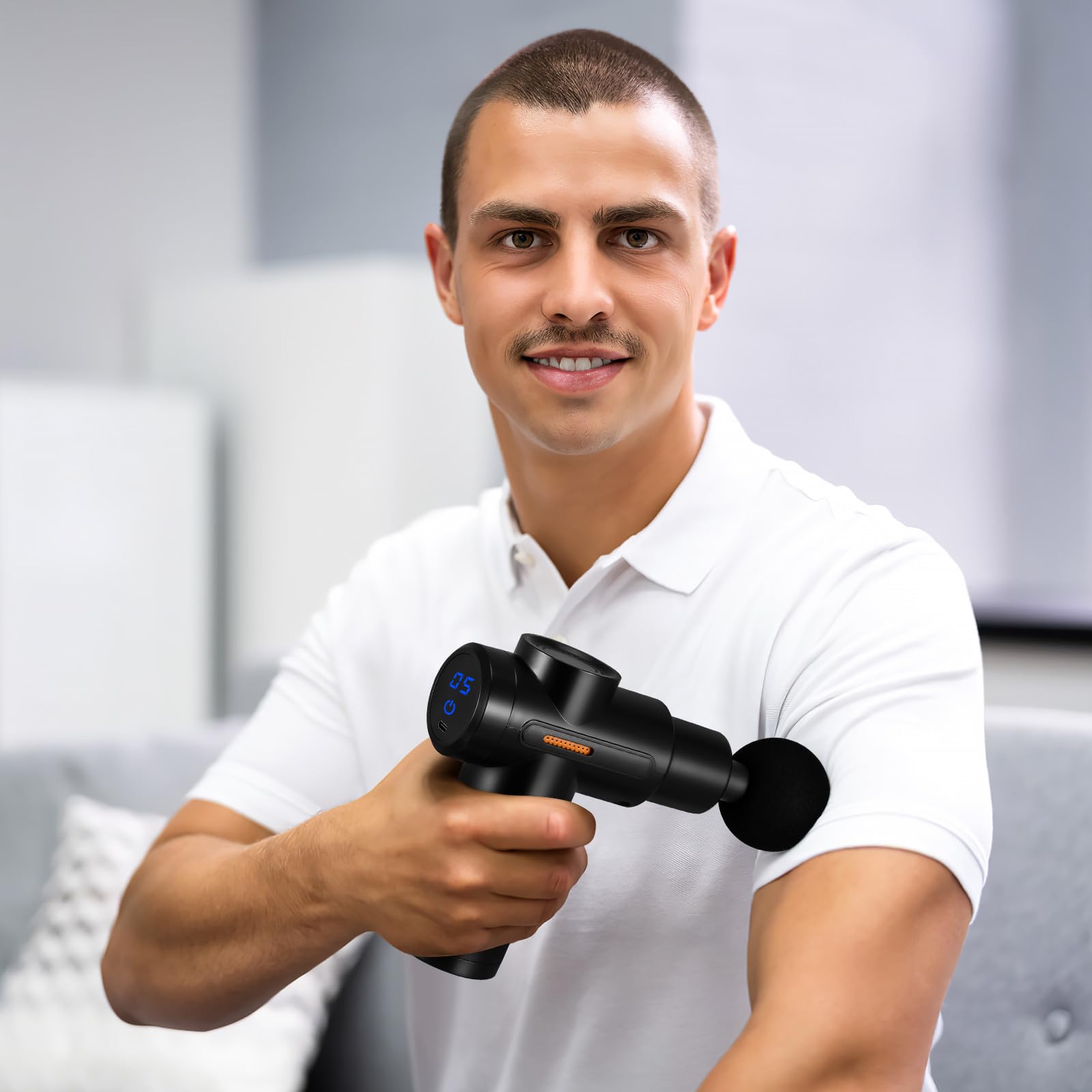 Masajeador Corporal Portátil Mini con 4 Cabezales, Dispositivo de Masaje de Percusión con Control Inteligente y Batería de 1800mah para Relajación Muscular