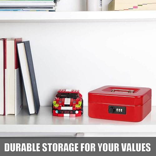 Miniatura 6 de Caja de dinero mediana con bandeja de dinero, con cerradura de combinación, 7 45 x 6 45 x 3 35 pulgadas, color rojo