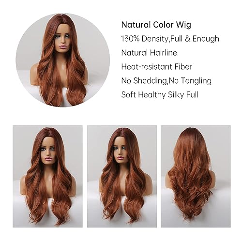 Miniatura 5 de Qihang Pelucas largas de color rosa para mujer, peluca rosa degradado, pelucas onduladas de negro a rosa, peluca sintética rosa natural, pelucas