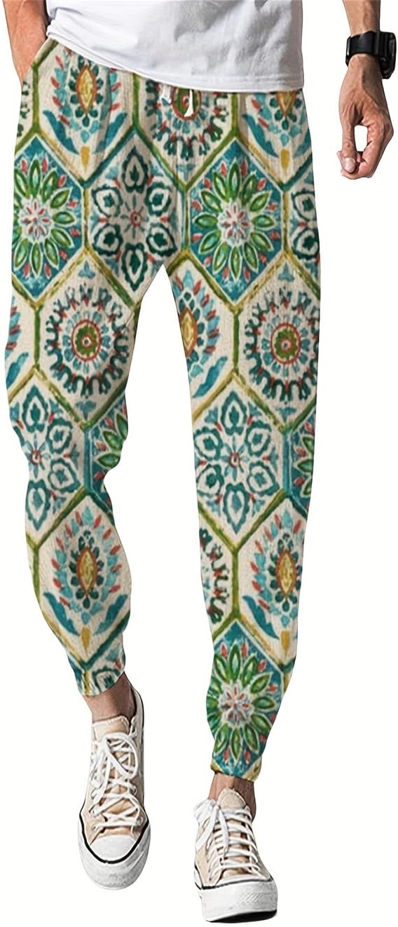 Men's Casual Sports Novelty Streetwear Graphic Printed Sweatpants Drawstring Joggers Pants with Pockets