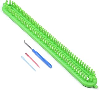Aeelike Long Knitting Loom Set, Blankets Knitting Loom Board Plastic Loom Kit with Loom Hook Yarn Needle for Beginners, 47cm Long Handmade Craft Loom Knitting Tool Kit for Family Use