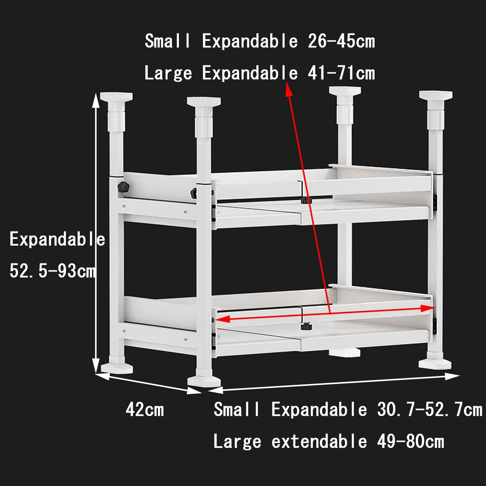 Tiroir De Cuisine Extensible À Deux Niveaux - Largeur Extensible : 49 À 80 Cm, Organiseur Extensible Pour Casseroles Et Poêles Sous L'armoire, Organisateur De Tiroir De Cuisine Sans Perçage(49*42*52.5