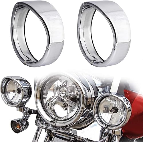 NTHREEAUTO Aros de adorno para luces de cruce de motocicleta de 4.5", con visor de lámpara antiniebla cromado compatible con Harley Touring, Road