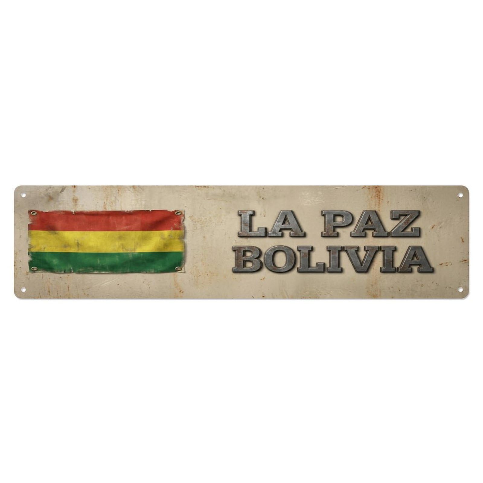 Okahys 4X16inch(10X40cm) Vintage La Paz Bolivia Flag Decor Rustic Travel Metal Tin Sign