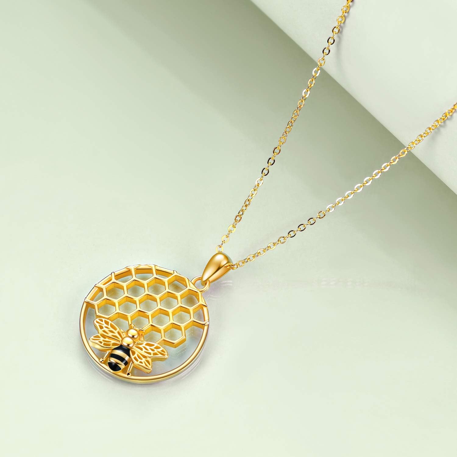 LUHE Bee Necklace 925 Sterling Silver Honeycomb Cute Flower Pendant Necklaces for Women Gifts for Her Women - Image 3
