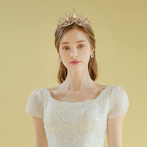 Miniatura 9 de Yolmina Corona barroca de reina, corona de boda plateada y tiara para novia, hecha a mano, diadema de diamantes de imitación de cristal de princesa