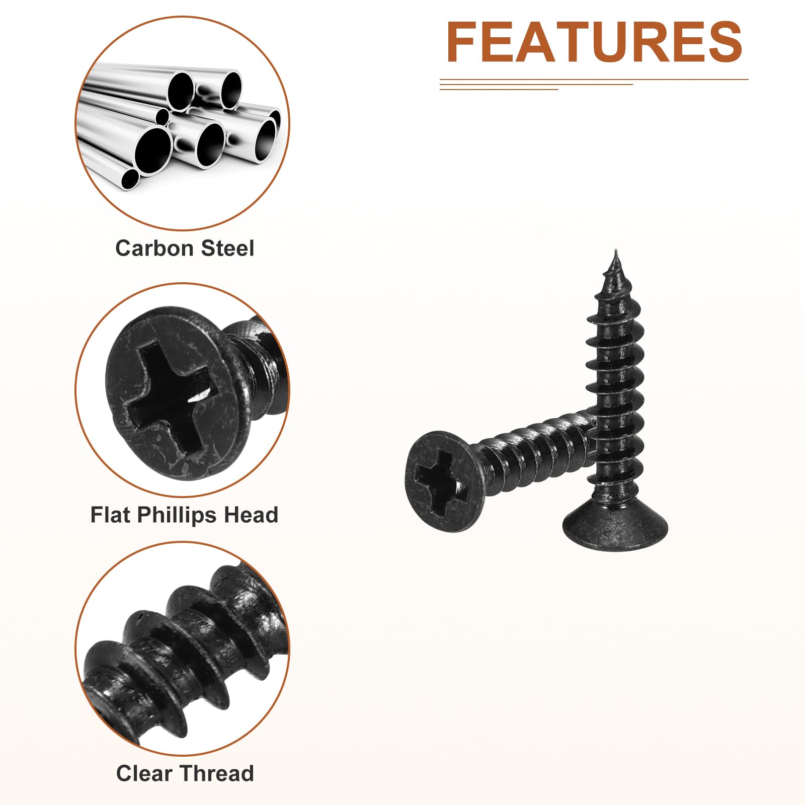DTGN 200Pcs M3x18mm Flat Head Wood Screws, Carbon Steel Phillips Self Tapping Screws - Good for Woodworking Furniture - Black - Image 4