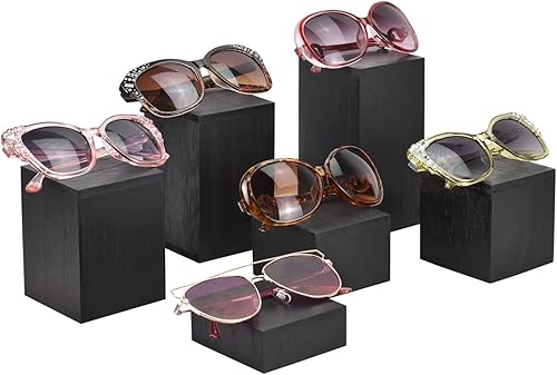 Miniatura 4 de MOOCA 6 soportes cuadrados de madera para exhibición de joyas y accesorios, soporte de exhibición de madera para figurita de joyería, color negro