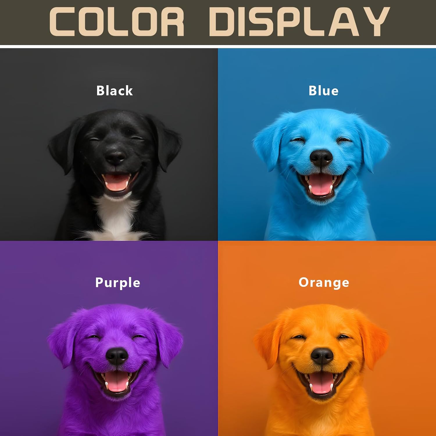 Dog Hair Dye | 4 Vibrant Colors Pet Dye | Black/Blue/Purple/Orange | 4oz Each | Non-Toxic Pet Grooming, Permanent Pet Hair Dye Stain for All Pets Fur Dye (4 Colors, 4 Fl Oz)