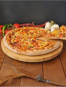 Bambu 360 Derece Dönen Yuvarlak Lüx Servis Sunum Tabağı Pizza Peynir Sunum Tahtası 30 cm Kahverengi 30 x 30