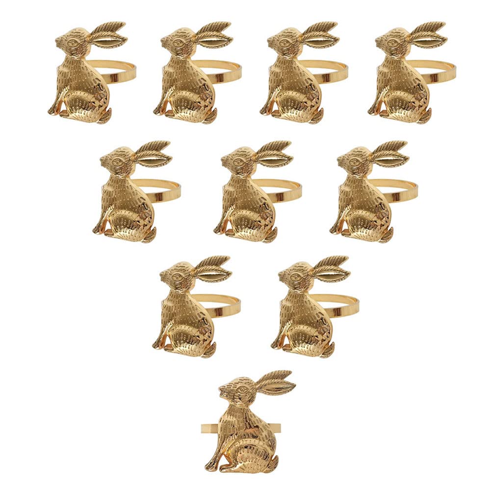 Rabbit Napkin Rings Set of 10, Cute Animal Rabbit Shape Decorative Napkin Rings Holders for Wedding Holiday Easter Christmas Thanksgiving Dinner Parties Home Table Napkin Decoration (Gold)
