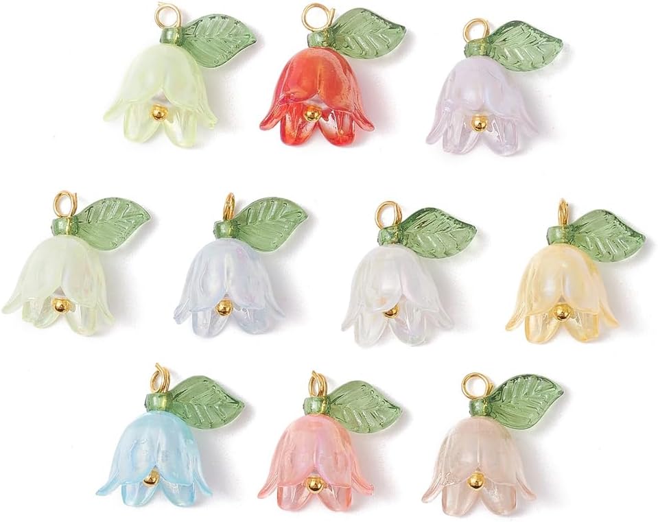 SUNNYCLUE 1 Box 120Pcs 10 Colors Floral Acrylic Charms Lily Flower Charms Bulk Brass Loops Plastic Blossom Spring Colorful Dangle Flowers Pendants for Jewelry Making Supplies DIY Earring Bracelet - Image 6