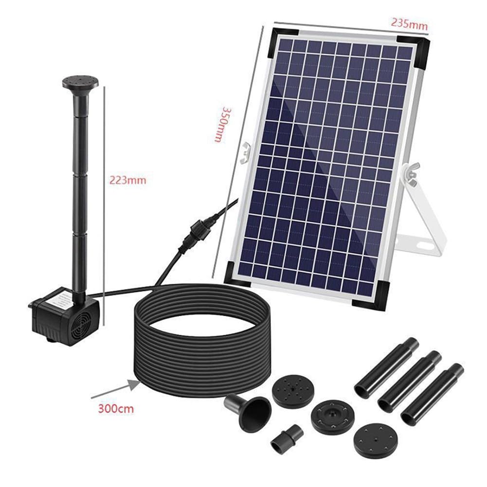 EasyByMall Pompa solare per fontana 10 W 9 V con 9 ugelli, portata 500 l/h, altezza 100 cm, per vasca per uccelli, laghetto, giardino, fontana
