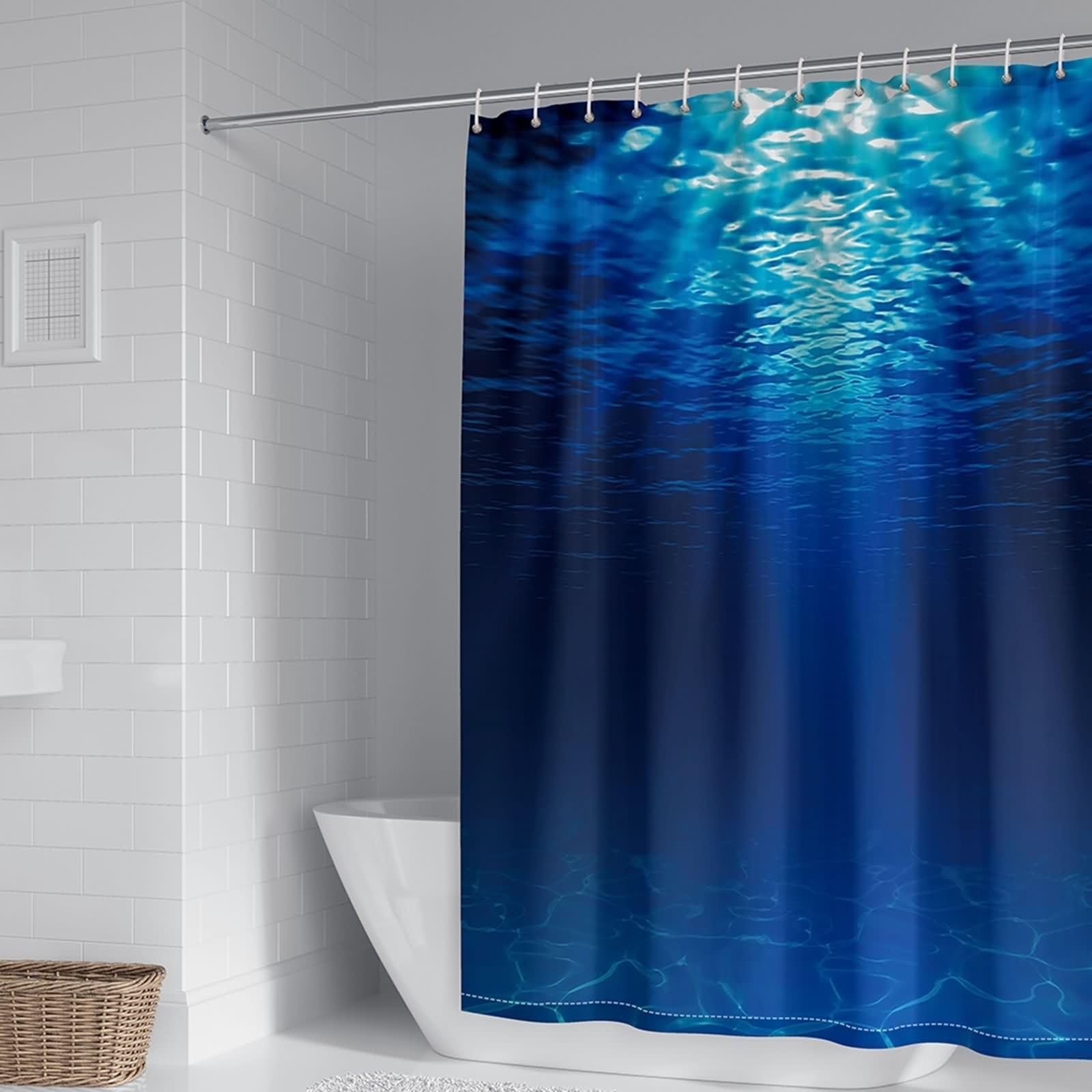 Rideau de douche bleu KnSam 300x200cm en polyester motif mer