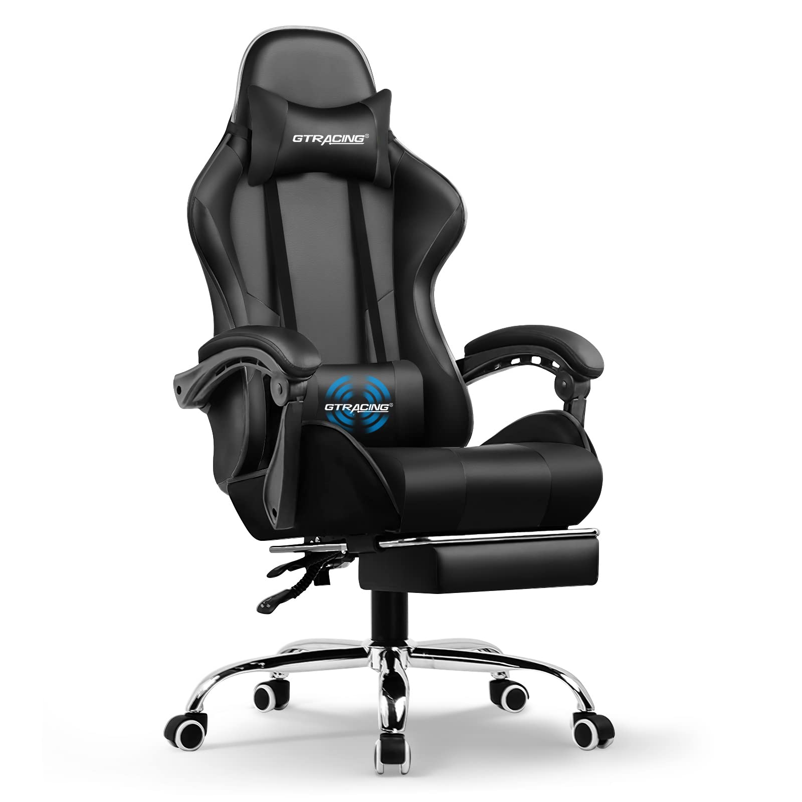 GTRACING Gaming Chair, Computer Chair with Footrest and Lumbar Support, Height Adjustable Gaming Chair with 360°-Swivel Seat and Headrest for Office or Gaming (Black)