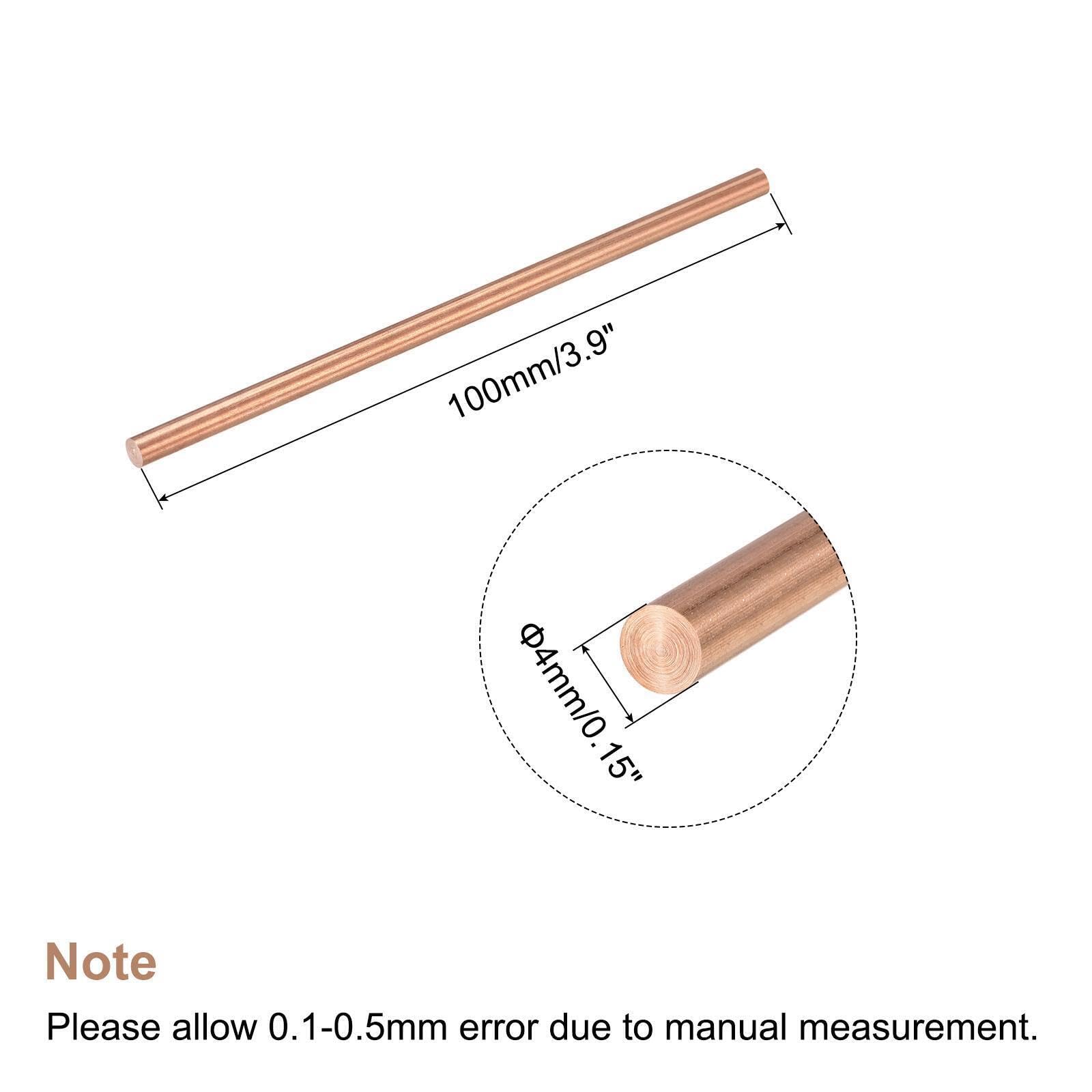 Generic 4mm Dia. 100mm Length Solid Copper Round Rod Lathe Bar Stock for DIY Craft