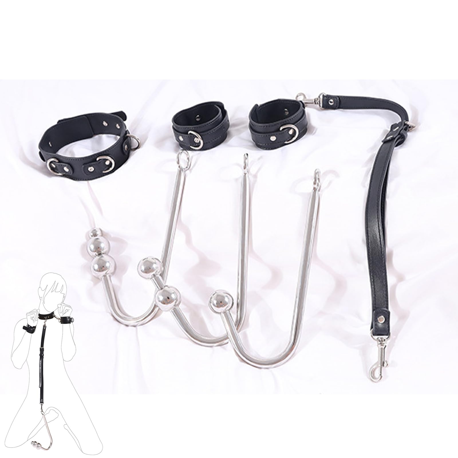 Gancio Anale Butt Plug In Acciaio Inox Sfera Singola + Doppia Sfera + Tripla Sfera Manette In Pelle Manette Collare Girocollo Manette SM Ritenuta Per Il Collo Stimolante Della Prostata